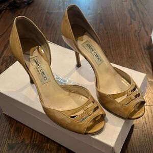 Jimmy Choo Used Beige Patent Heels Peep Toe 38